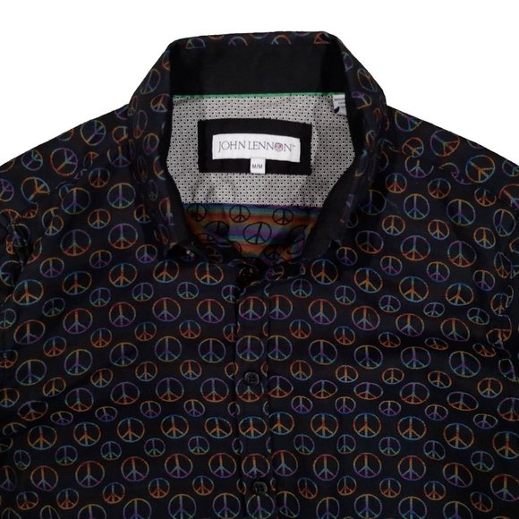John Lennon shirt men’s size M peace sign long sleeve black + multi color peace - Picture 1 of 6